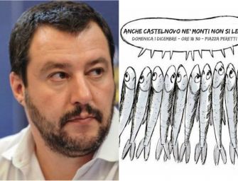 Domenica Salvini seguito dalle sardine a Castelnovo Monti