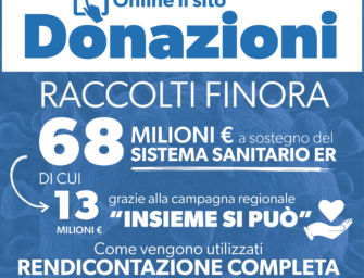 Covid-19, con la campagna solidale “Insieme si può” in Emilia-Romagna raccolti oltre 68 milioni di euro