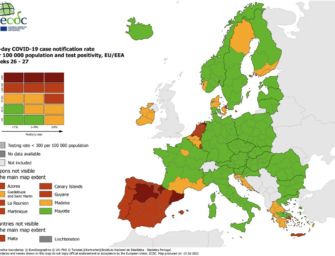 Mappa europea contagi, Italia in zona verde