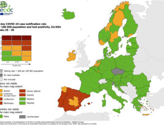 Mappa europea contagi: Italia in zona verde