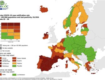 Mappa europea contagi, ER resta in zona gialla
