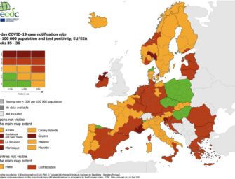 Mappa europea dei contagi, Emilia sempre arancione