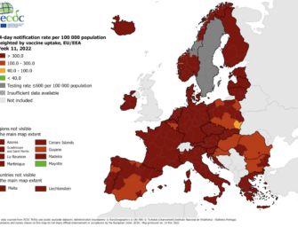 Covid. Mappa Ecdc dei contagi, la sottovariante BA.2 mantiene elevata la circolazione in Europa