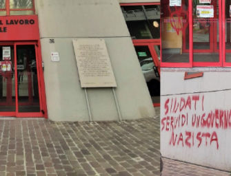 Atto vandalico contro la Cgil di Modena: scritte deliranti e simboli no-vax sui muri della sede