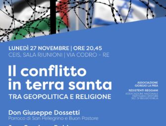 Reggio. Il conflitto in Terra Santa, un incontro con don Dossetti e Delrio