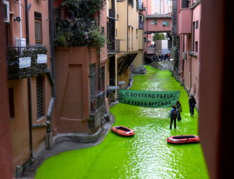 Ambientalisti colorano di verde il canale di Reno