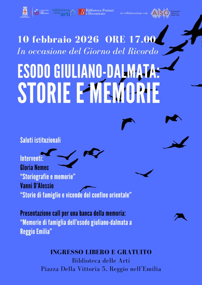Locandina dell'incontro "Esodo giuliano-dalmata: storie e memorie" - 10 febbraio 2026