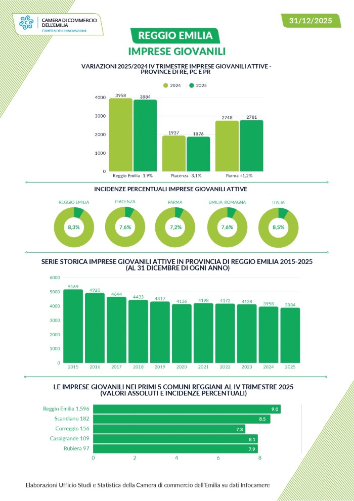Le imprese giovanili in provincia di Reggio Emilia nel 2025