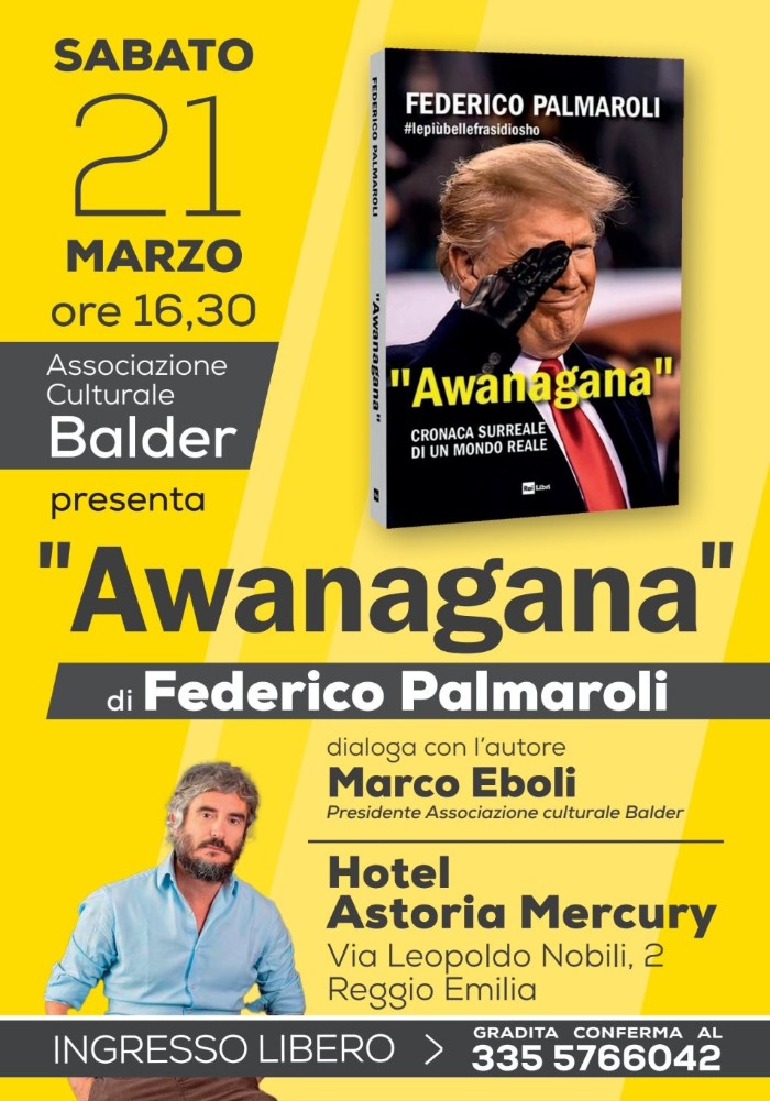 Locandina della presentazione del libro "Awanagana" di Federico Palmaroli - Osho