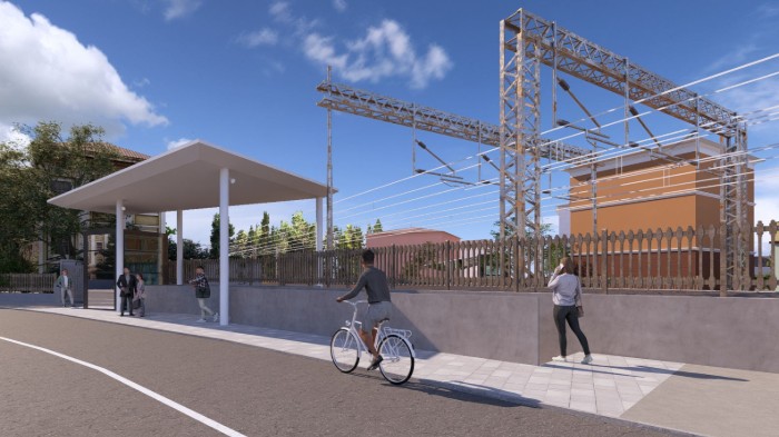 Progetto di riqualificazione di Porta Santa Croce a Reggio Emilia: rendering della nuova fermata dell'autobus