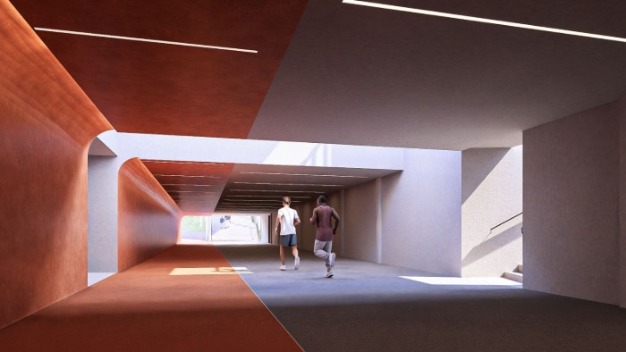 Progetto di riqualificazione di Porta Santa Croce a Reggio Emilia: rendering dell'interno del sottopasso