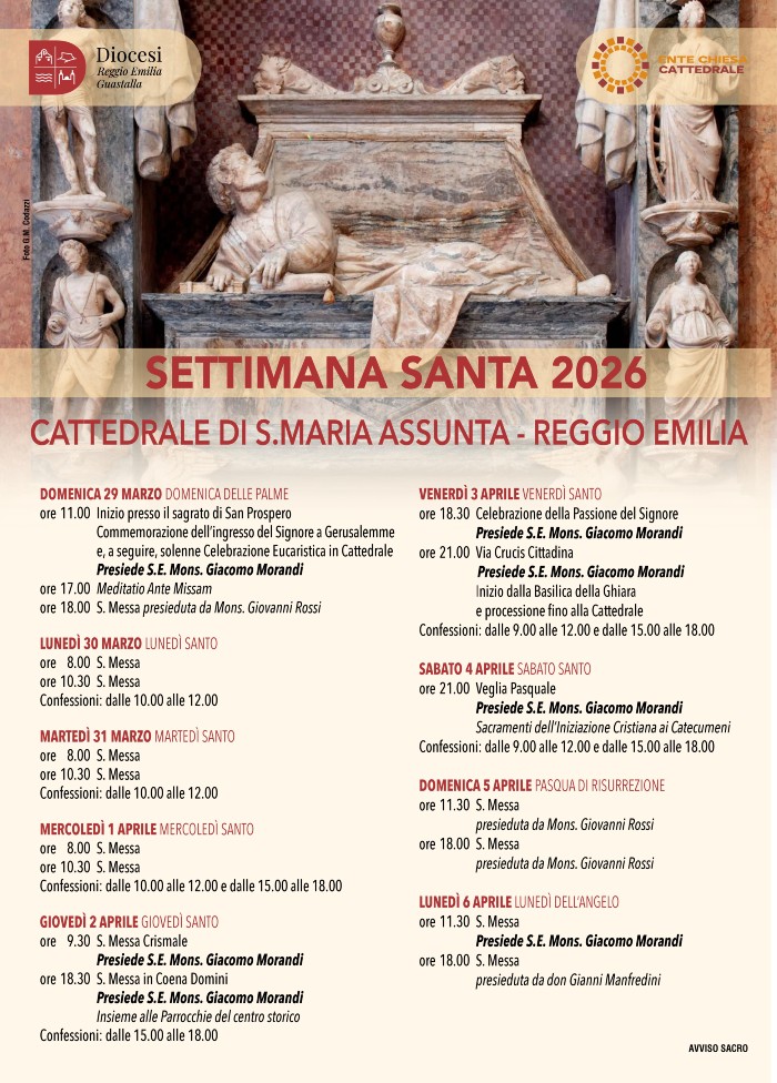 Programma della Settimana Santa 2026 della diocesi di Reggio Emilia-Guastalla