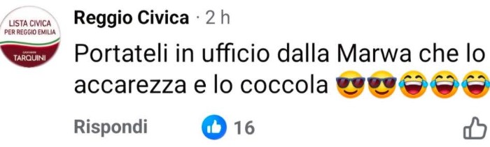 Commento di Reggio Civica su Facebook: "Portateli in ufficio da Marwa"