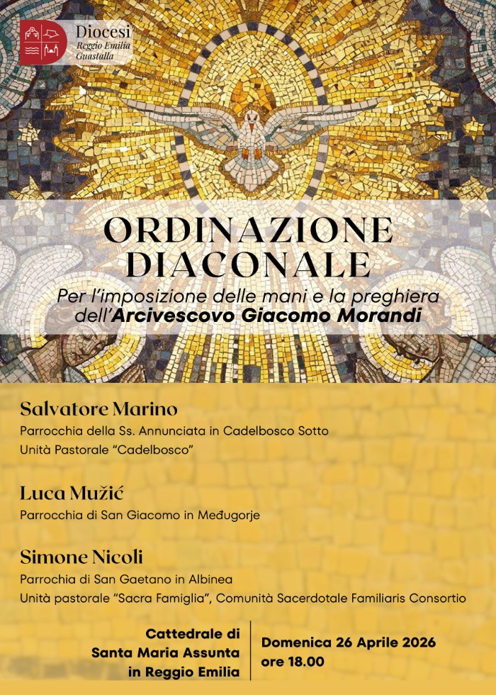 Il manifesto dell'ordinazione diaconale di Luca Mužić, Simone Nicoli e Salvatore Marino