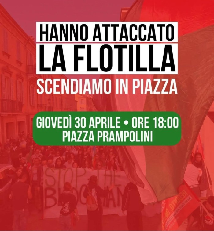 Presidio in piazza Prampolini a Reggio Emilia per la Global Sumud Flotilla II