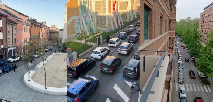 Il traffico in via Roma, via Bellaria e via Nobili a Reggio Emilia