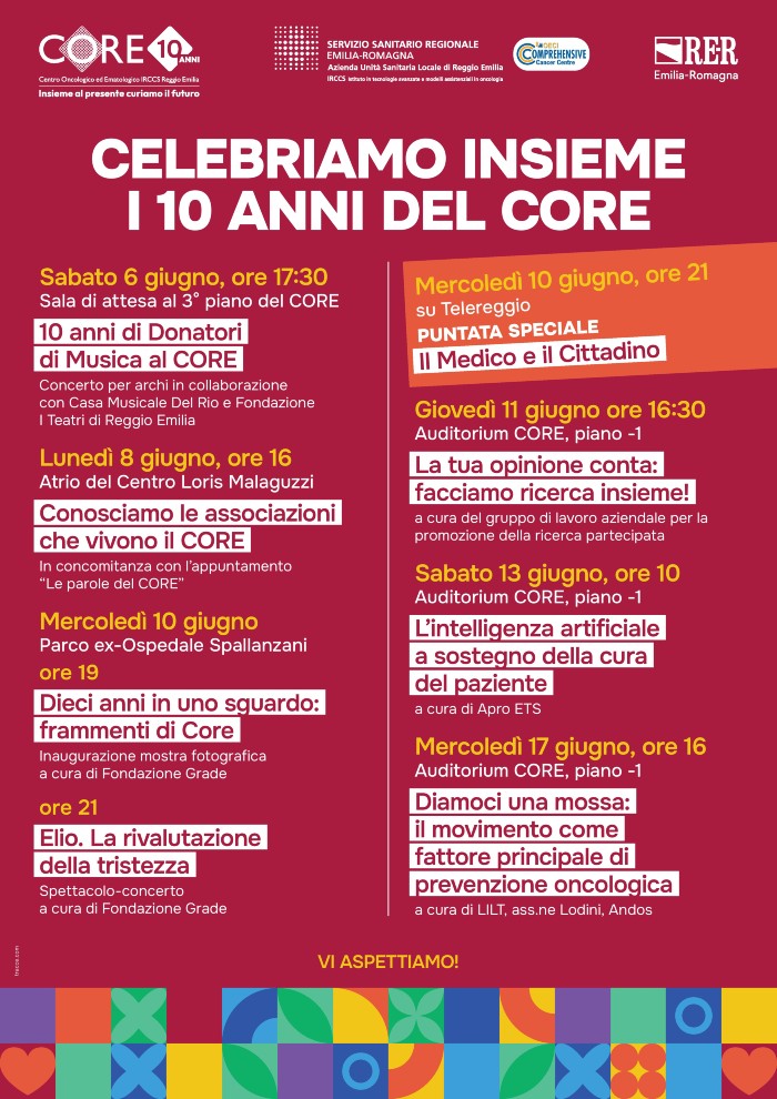 La locandina con il programma del decennale del Core di Reggio Emilia