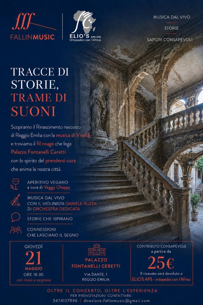 La locandina dell'evento "Tracce di storie, trame di suoni" di Fall in Music per Elio's
