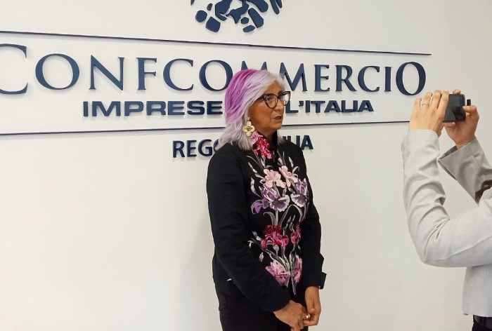 Monica Soncini, presidente di Confcommercio Reggio Emilia, durante un'intervista
