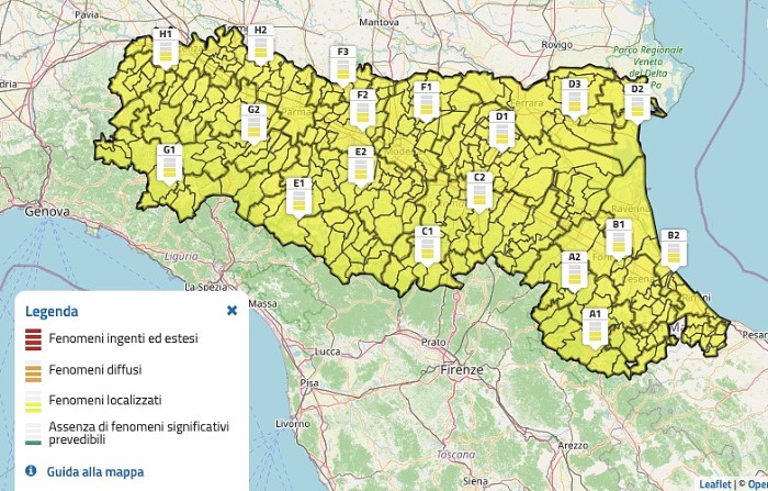 Mappa allerta meteo gialla ER temporali - 11 luglio 2026
