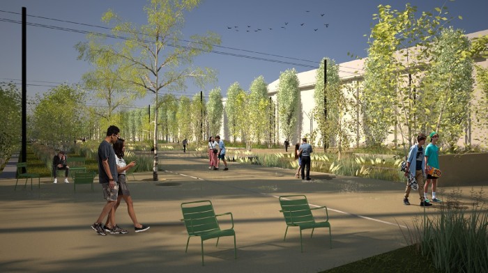 Il rendering del progetto delle Ramblas al Parco Innovazione di Reggio Emilia - passeggiata