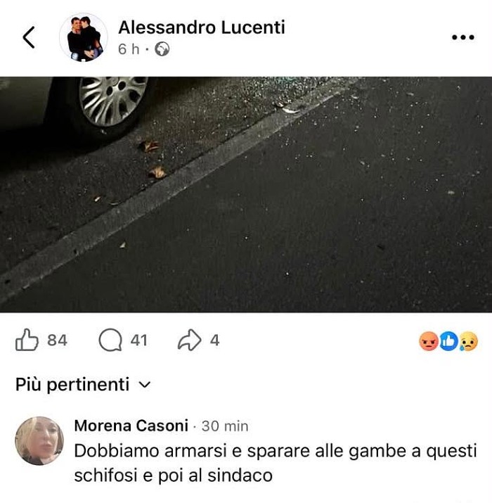Commento Facebook "sparare alle gambe del sindaco" di Sassuolo