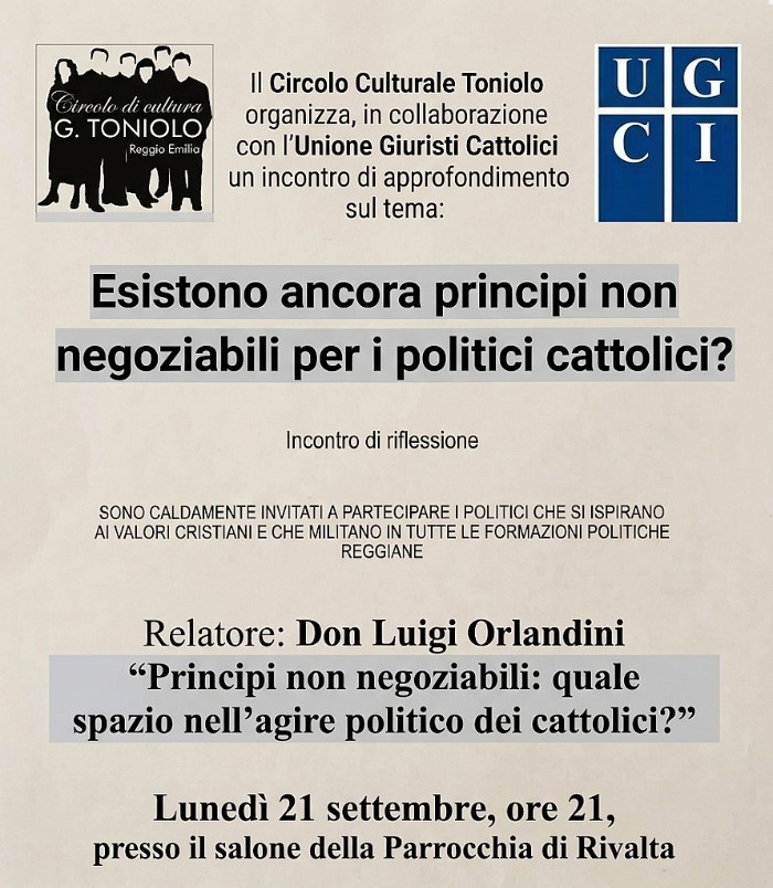 La locandina dell'incontro "Esistono ancora principi non negoziabili per i politici cattolici?"