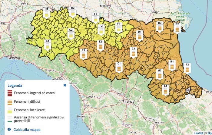 La mappa dell'allerta meteo arancione per temporali in Emilia-Romagna - 10 settembre 2026